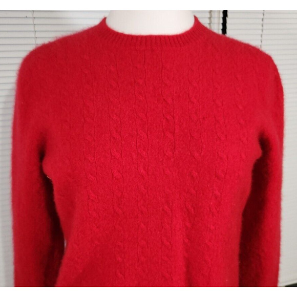 Alan Flusser Med $120 Red Soft Crew‎ Neck Cable Knit 100% Pure Cashmere Sweater - Picture 2 of 8